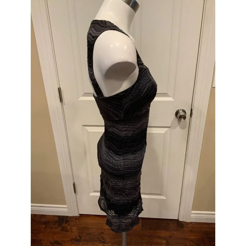 Free People Black Charcoal Gray Eyelet Lace Sheath Dress, Size 0, NWT!